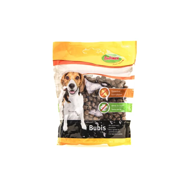 sachet de friandises sans sucre et sans gluten a l agneau pour chiens de la marque bubimex